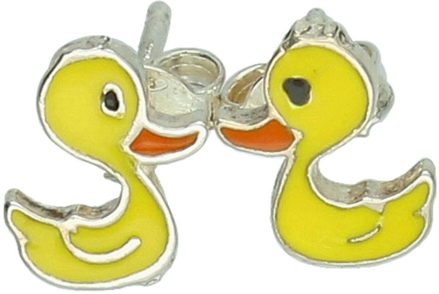 Urocze kolczyki dziecięce ze srebra 925 w kształcie kaczuszek, zdobione żółtą emalią. Bezpieczne zapięcie na sztyft, idealne dla dziewczynek.1.jpg